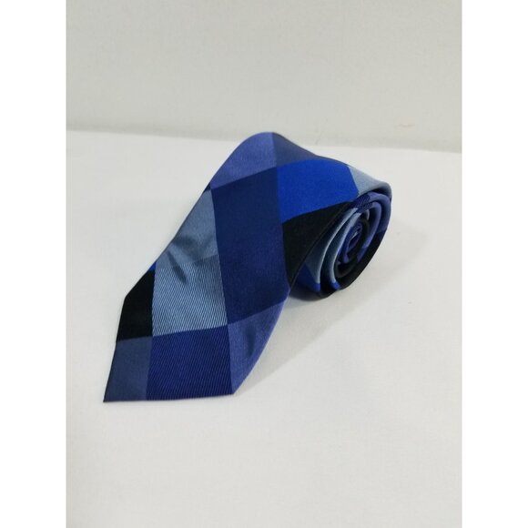 Alfani Mens Silk Blue Geometric Pattern Necktie 3" X 59" - Picture 6 of 6